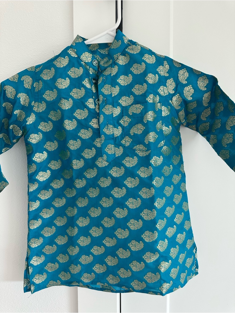 Kids Teal Gold Brocade Kurta Top